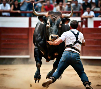 Bull attacks a Man